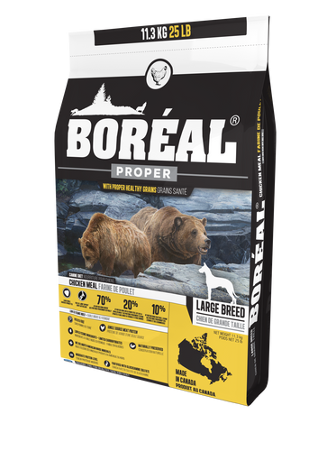 Boréal - Proper Large Breed Chicken Meal Low Carb Grain Inclusive Dog Food - Low Glycemic - Canadian Chicken - Joint Support - Large Kibble - Glucosamine Fortified - North American Minerals - Naturally Preserved - Potato Free - Single Source Chicken - Made in Canada 